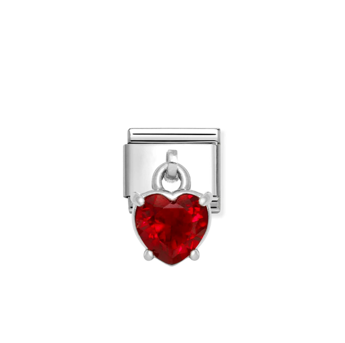 Nomination Classic Silver Pendant Charm - Red CZ Heart