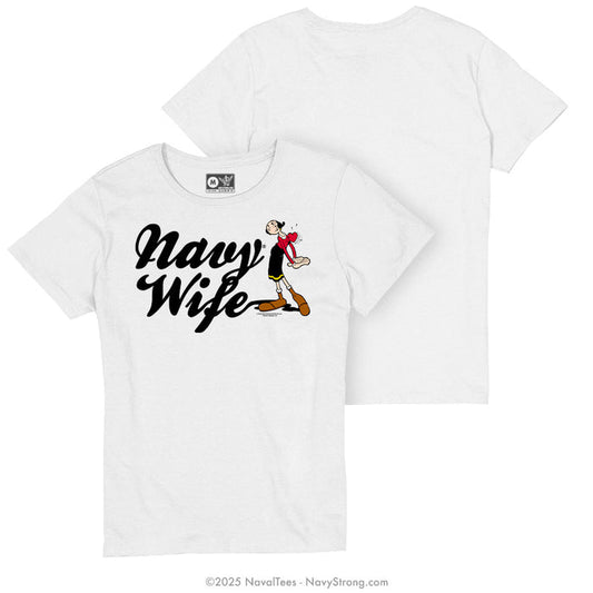 "Olive Oyl - Navy Wife" Ladies Tee | White