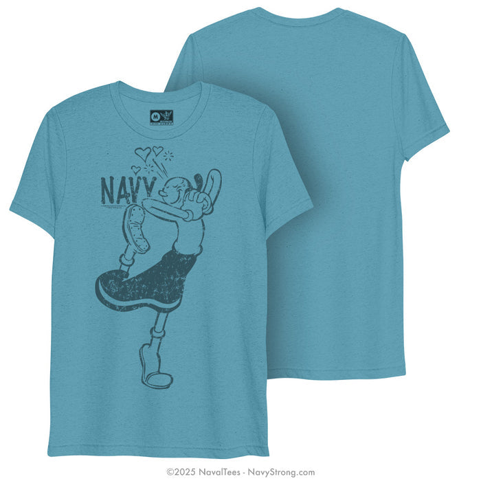 "Olive Oyl Hearts" Ladies Tee | Aqua