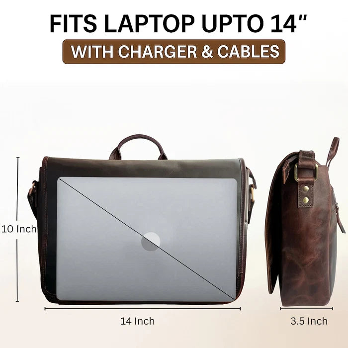 Outlander Leather Laptop Messenger Bag – 14 Inch Office Satchel Travel Crossbody for Men