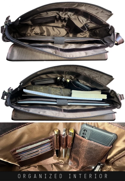 Outlander Leather Laptop Messenger Bag – 14 Inch Office Satchel Travel Crossbody for Men