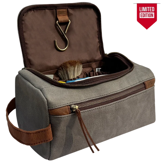 Parker Leather Canvas Hanging Toiletry Bag - Handmade Travel Dopp Kit