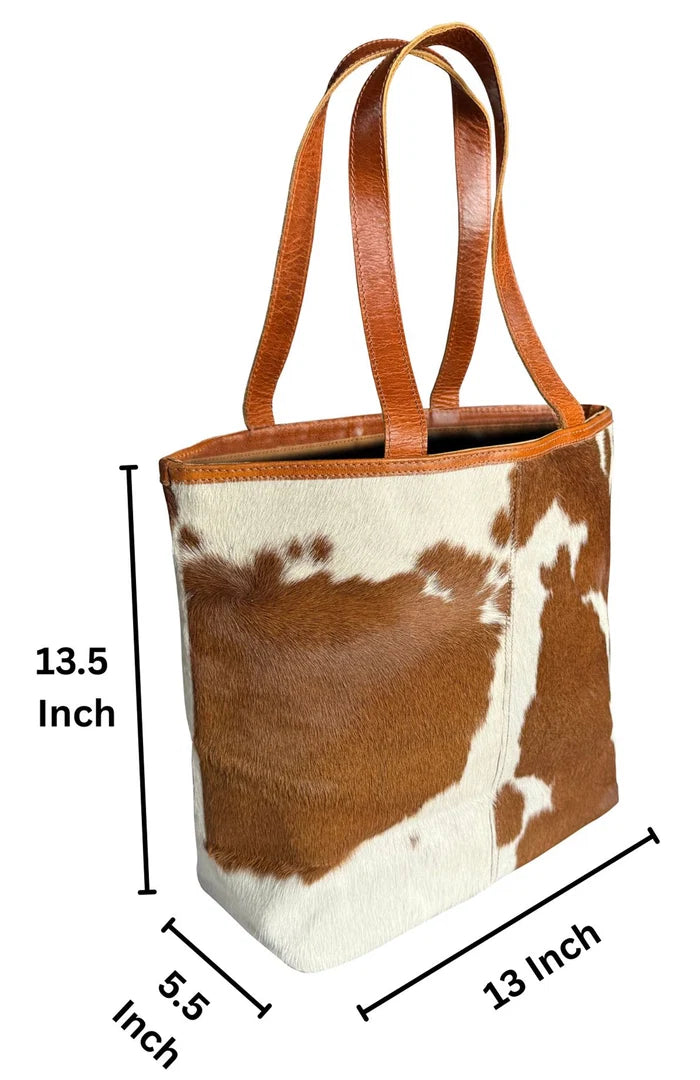 Penelope Leather Tote Bag for Women - Hair On Shoulder Satchel Handbag