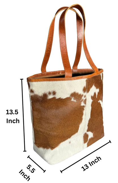 Penelope Leather Tote Bag for Women - Hair On Shoulder Satchel Handbag