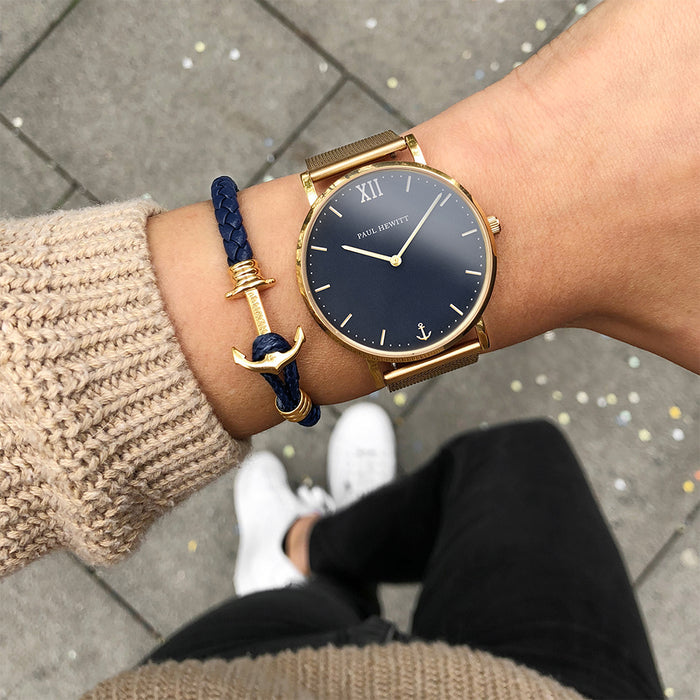Ankerarmband Phrep Lite Gold Leder Marineblau