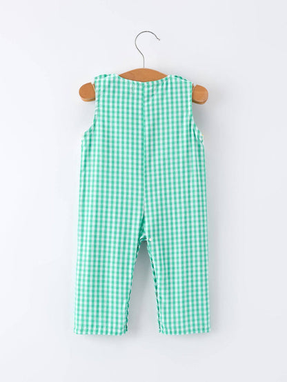 Pickle Ball Embroidered Smocked Green Baby Boys Romper