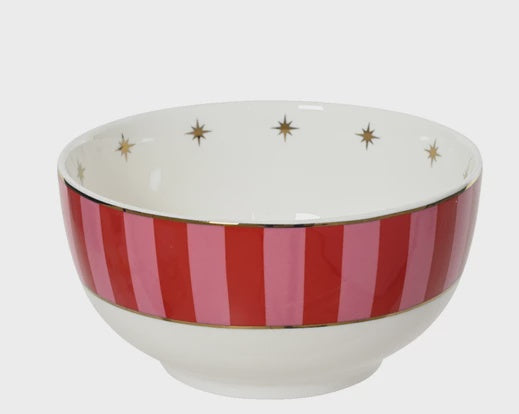 Pink Stripe Bowl With Gold Detail