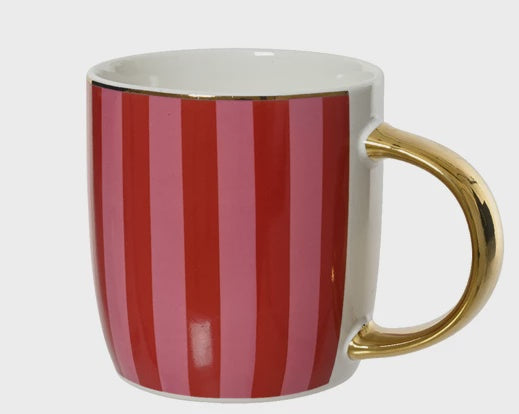 Pink Stripe Mug With Gold Handle