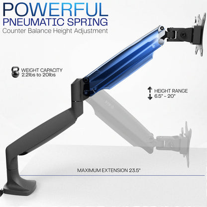 Pneumatic Arm Adjustable Single Monitor Desk Mount Specifications