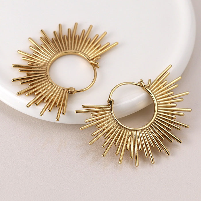 POM Aureus Gold Plated Sunburst Hoop Earrings