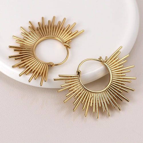 POM Aureus Gold Plated Sunburst Hoop Earrings