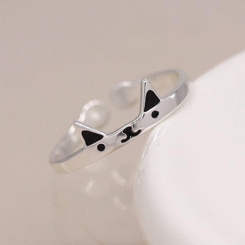 POM Sterling Silver Cat Face Open Ring