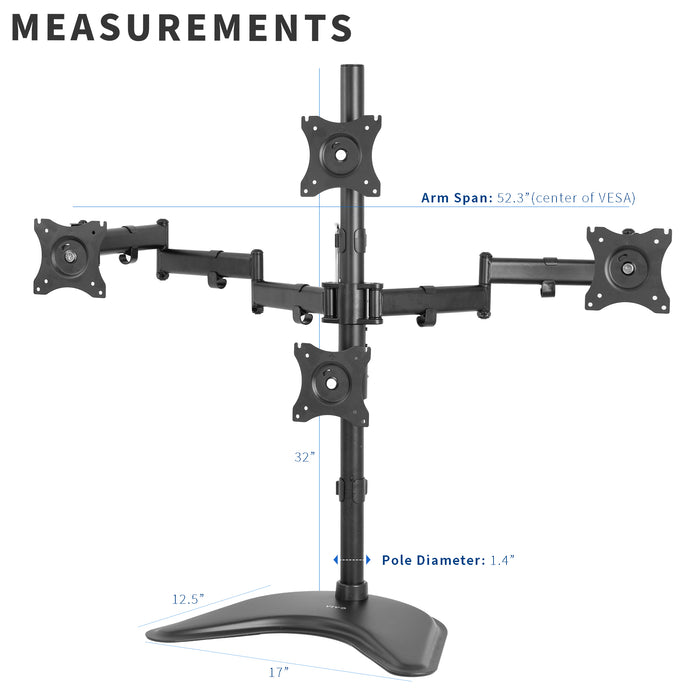 Quad Monitor Desk Stand - 13" to 27" Screens