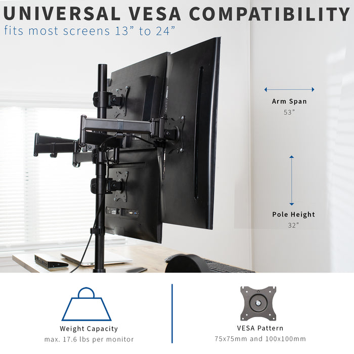 Quad Monitor Desk Stand - 13" to 27" Screens