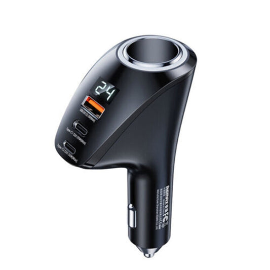 Remax Warriors Series 3-in-1 Car Charger with Cigarette Lighter Socket — 88.5W PD Fast Charge, Black