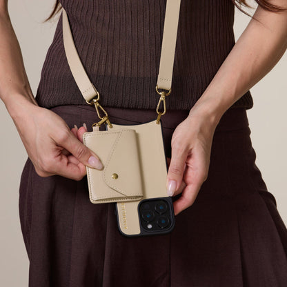 Remi Magnet Wallet Crossbody Phone Case Pouch Set - Beige/Gold