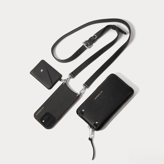 Remi Magnet Wallet Crossbody Phone Case Pouch Set - Black/Silver