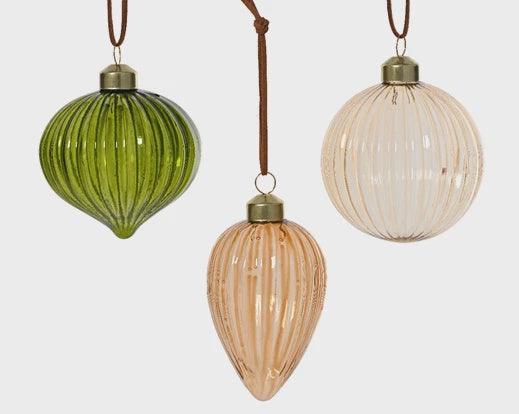 Ribbed Glass Bauble - 8cm