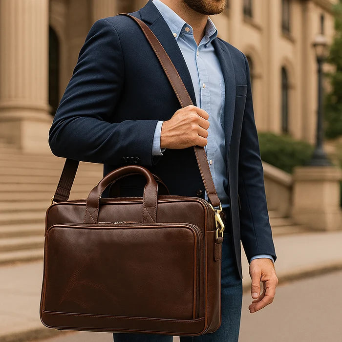 Roamer Leather Briefcase for Men – Laptop Messenger Bag for Office & Travel