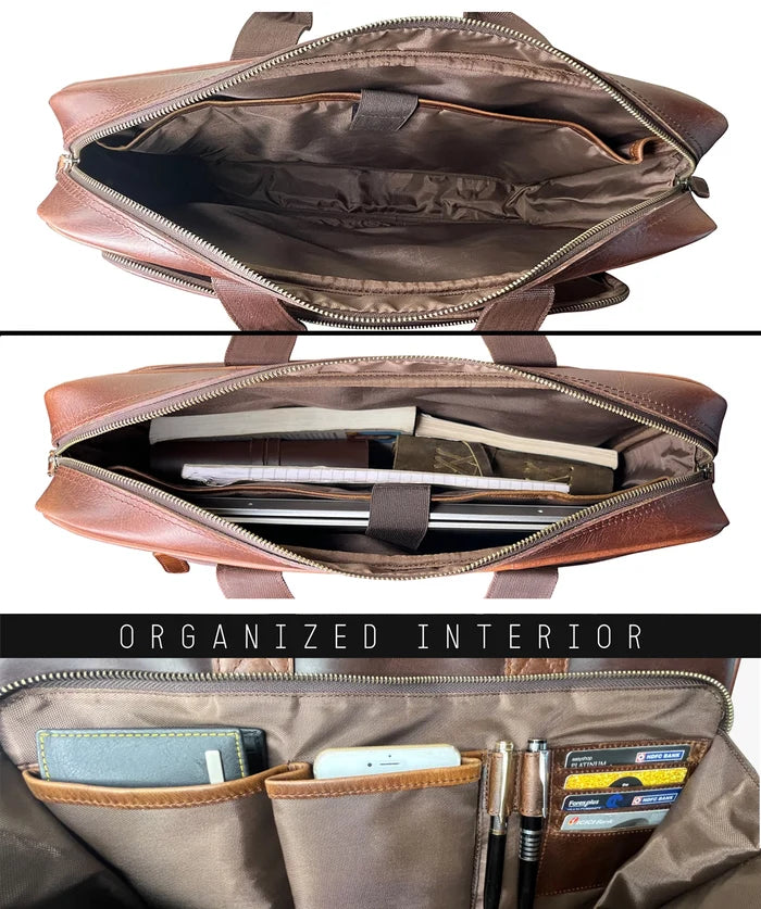 Roamer Leather Briefcase for Men – Laptop Messenger Bag for Office & Travel