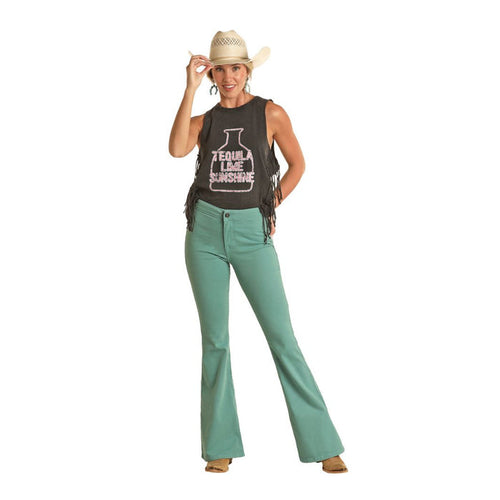 Rock & Roll Denim Ladies Turquoise Button Flare Jean