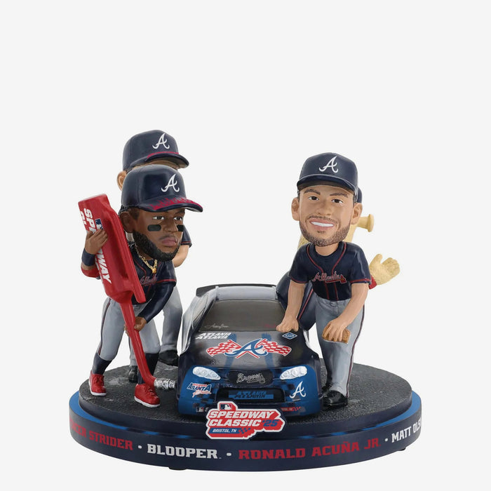 Ronald Acuna Jr. Spencer Strider, Matt Olson & Blooper Atlanta Braves 2025 MLB Speedway Classic Pit Crew Mini Scene Bobblehead