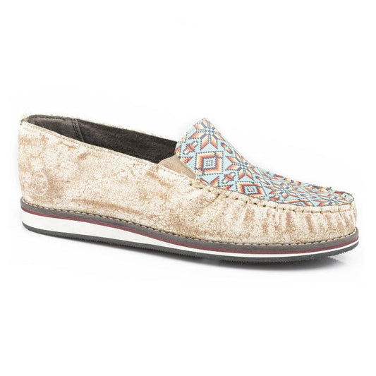 Roper Womens Tan Suede Leather Slip On Moccasins