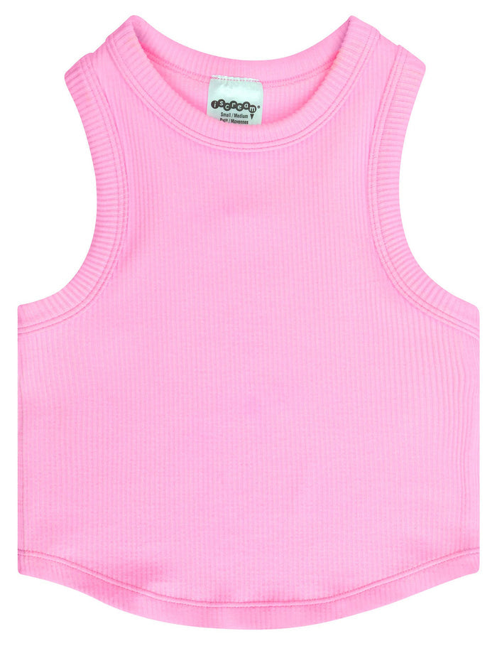 Rose Cropped Ribbed Racerback Tank Top (Youth M/L (10-14))