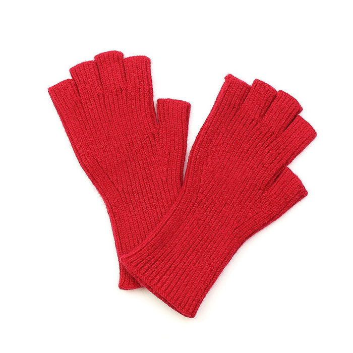 Rose Red Fine Rib Knit Recycled Polyester Blend Fingerless Gloves