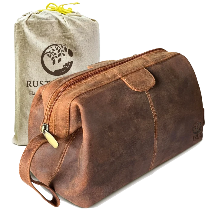 Sage Full-Grain Leather Toiletry Bag - Metal-Frame Large Dopp Kit