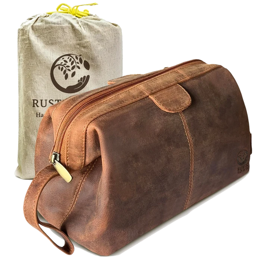 Sage Full-Grain Leather Toiletry Bag - Metal-Frame Large Dopp Kit
