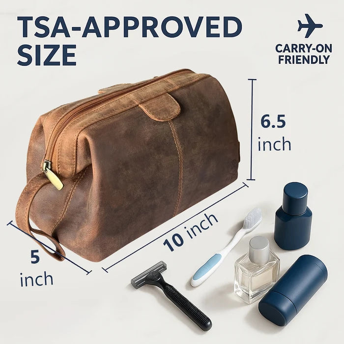 Sage Full-Grain Leather Toiletry Bag - Metal-Frame Large Dopp Kit