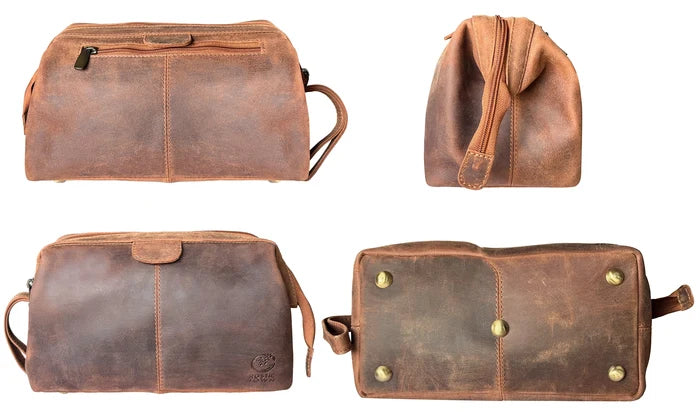 Sage Full-Grain Leather Toiletry Bag - Metal-Frame Large Dopp Kit