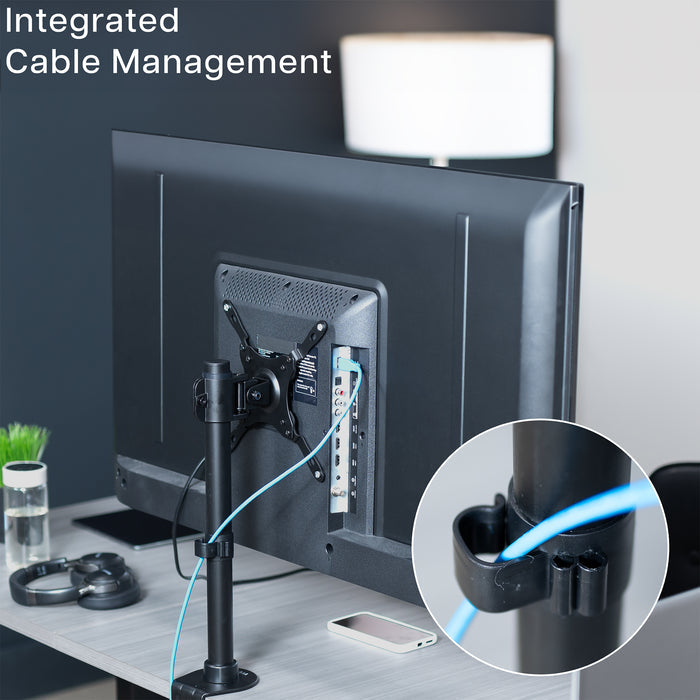 Integrated cable management provides clean and organized workspace.