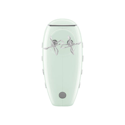Light green handheld device with star-shaped design on a white background