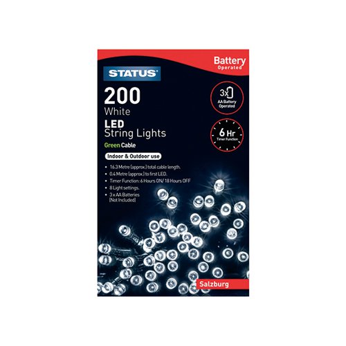 Status Salzburg 200 LED Battery Operated String Lights - White | XSAL from Status - DID Electrical