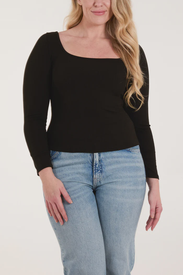 Stella Square Neck Ribbed Long Sleeve Top