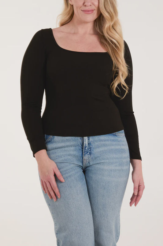 Stella Square Neck Ribbed Long Sleeve Top