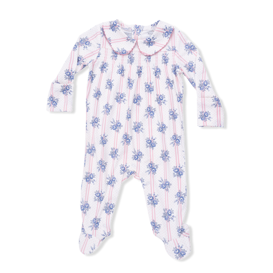 Stripe Dot Roses - Smocked Peter Pan Snap Footie