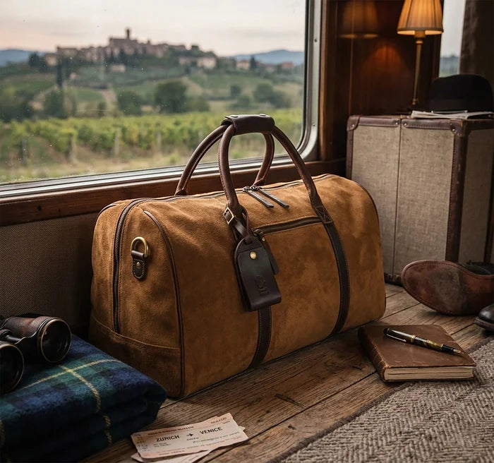 Suede Duffle Bag for Men - Carry-On Leather Weekender Bag