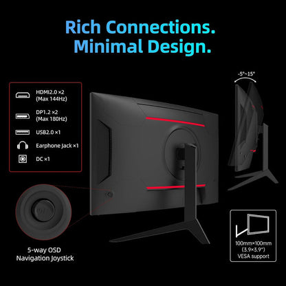 SUIRGE Gaming Monitor 27Inch, 180hz FHD 2K 1500R Curved PC Monitors