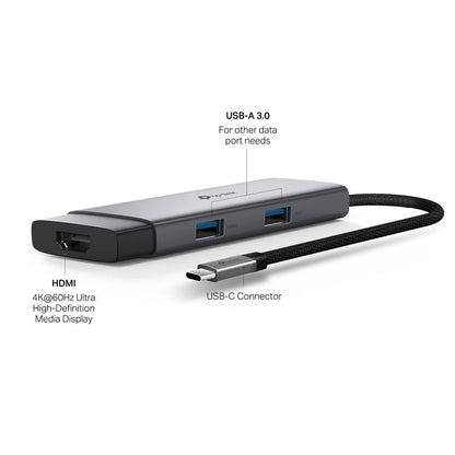 Tp-link USB Type-C 5 in 1 Hub, Powerful 100Watts, Fast Charging, Grey