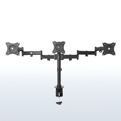 Sturdy height adjustable triple monitor desk mount.