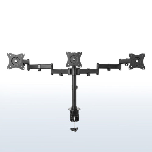 Sturdy height adjustable triple monitor desk mount.