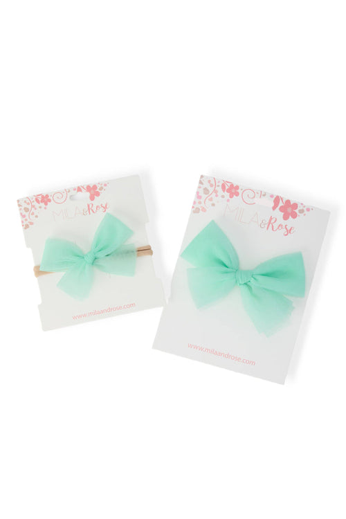 Tulle Hair Bow - Pastel Green