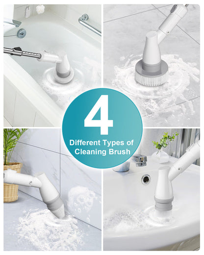 Ultrean Electric Spin Scrubber with 4 Replaceable Brush Heads Adjustable Extension Handle