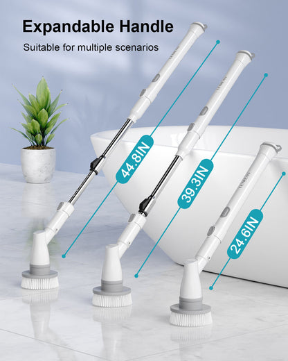 Ultrean Electric Spin Scrubber with 4 Replaceable Brush Heads Adjustable Extension Handle