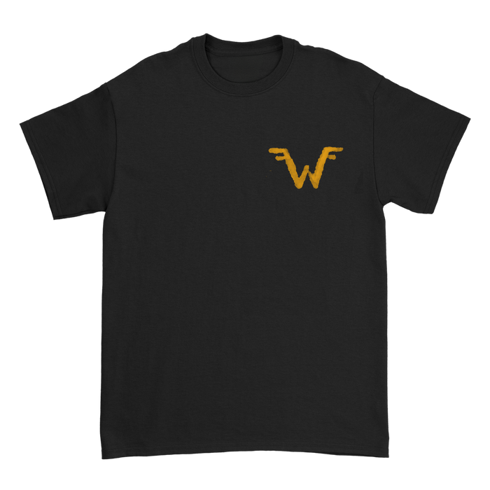 Black short-sleeved cotton unisex t-shirt with gold embroidered winged w logo from uniform wzr.t02 la sound shirt