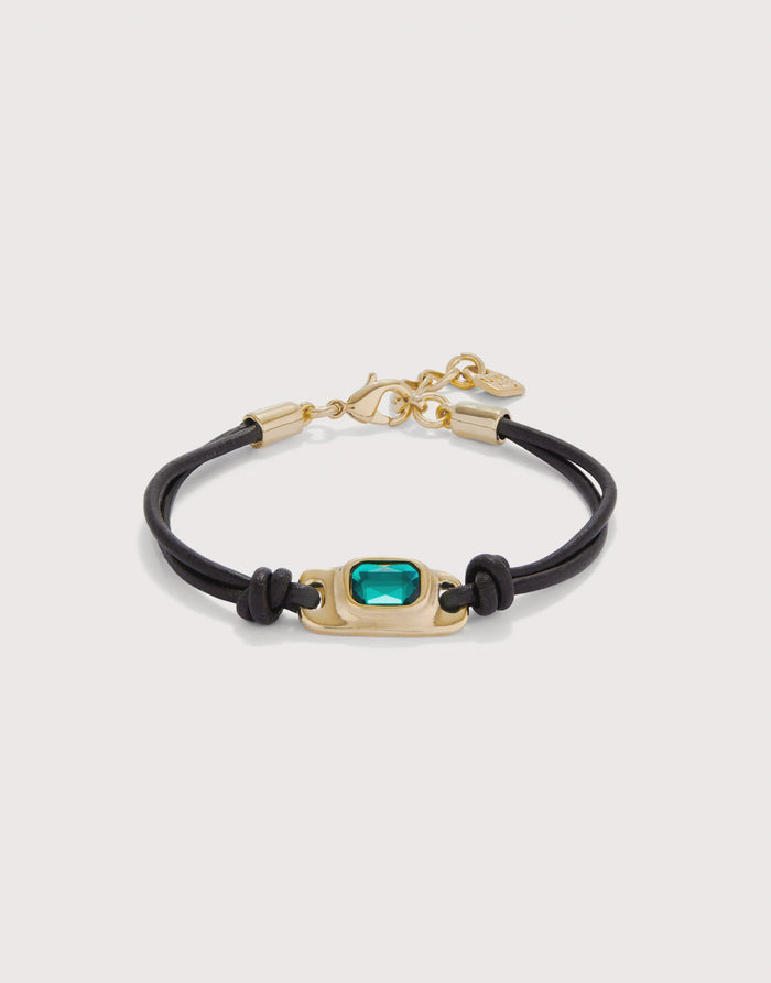 UNOde50 Gold Plated & Leather Bracelet - Green Crystal