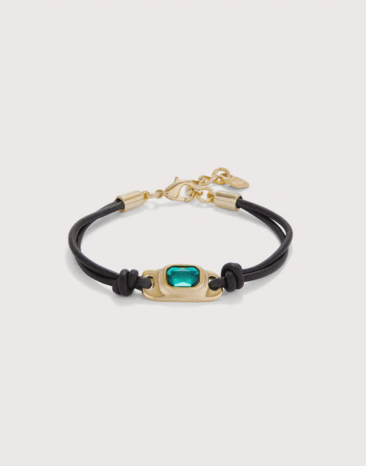 UNOde50 Gold Plated & Leather Bracelet - Green Crystal